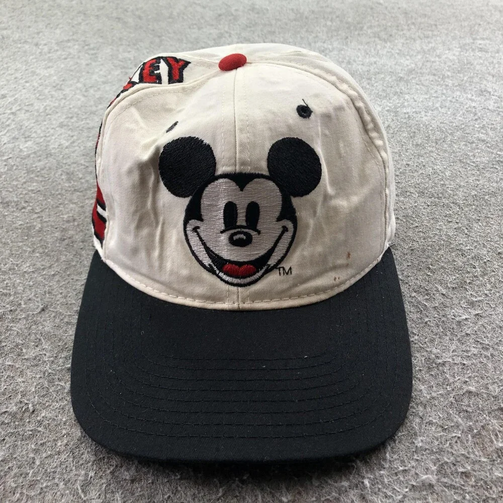 Vintage Disney Hat Cap Snap Back Mens One Size White Mickey Mouse USA